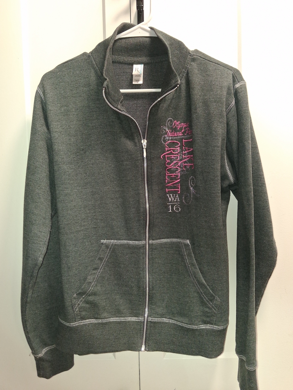 Unbranded Charcoal Zip-Up Bomber Jacket with Pink Script Accent